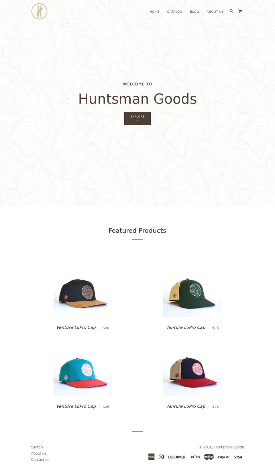 huntsmangoods.com shopify website screenshot