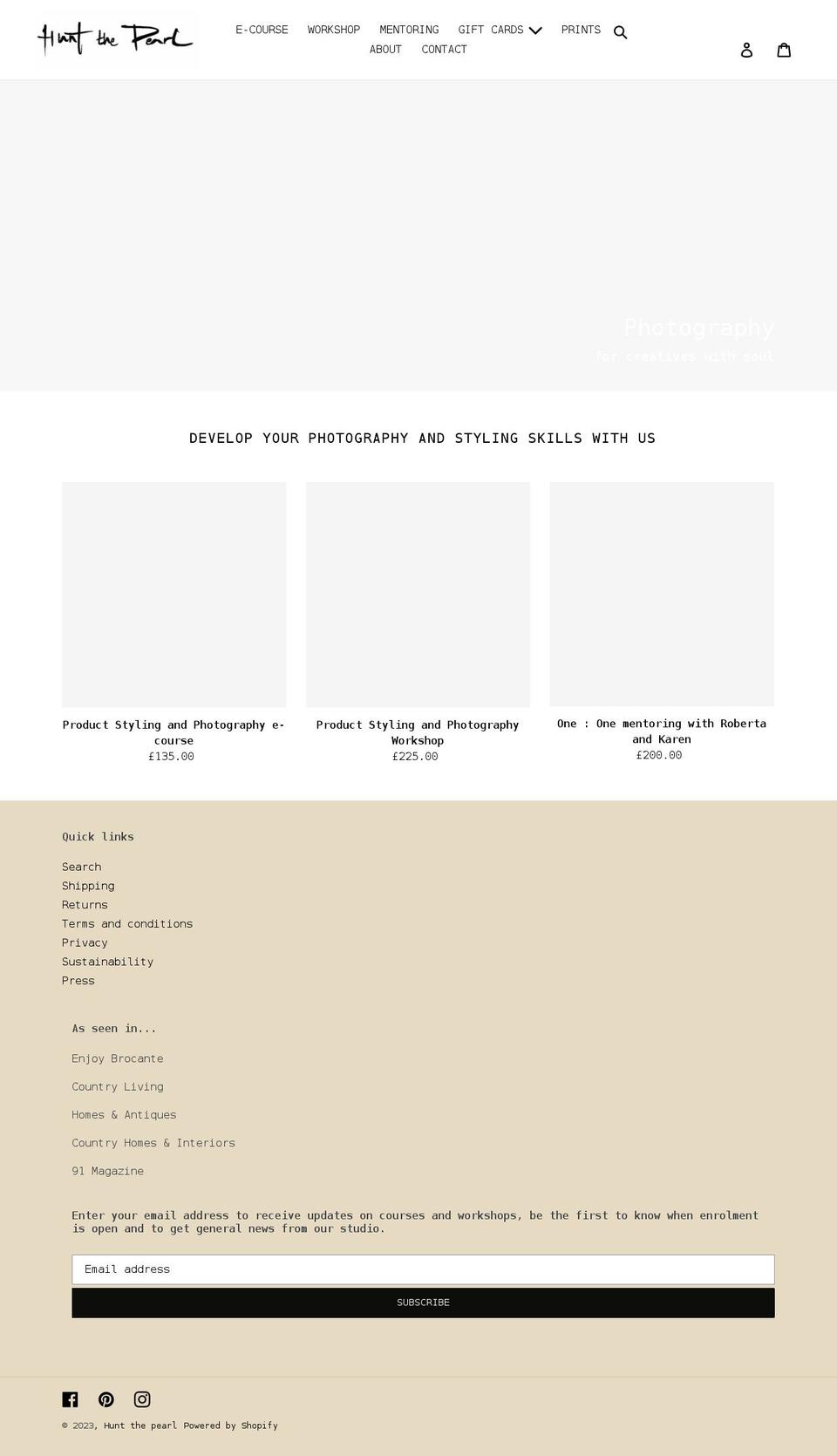 huntthepearl.com shopify website screenshot