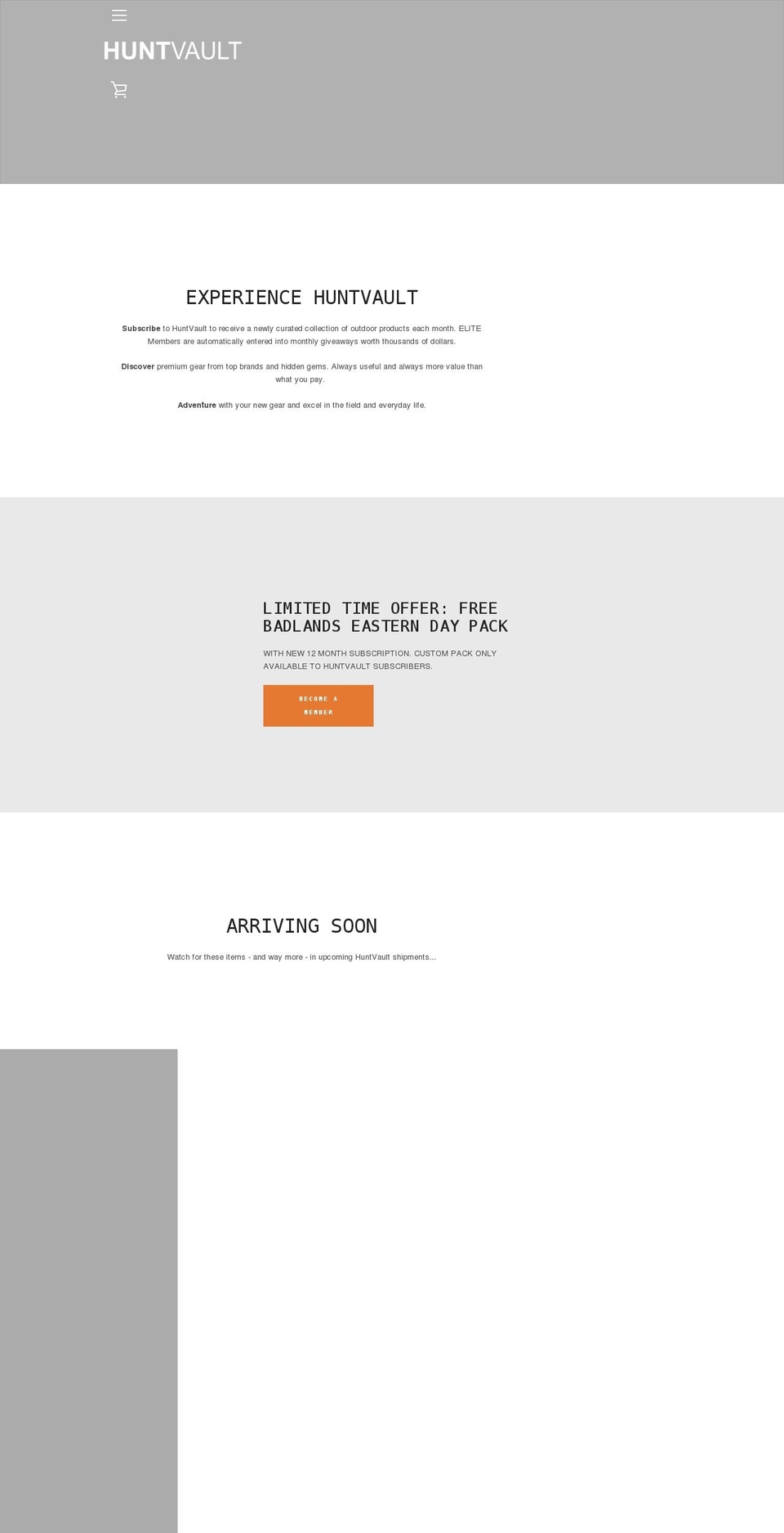 huntvault.com shopify website screenshot