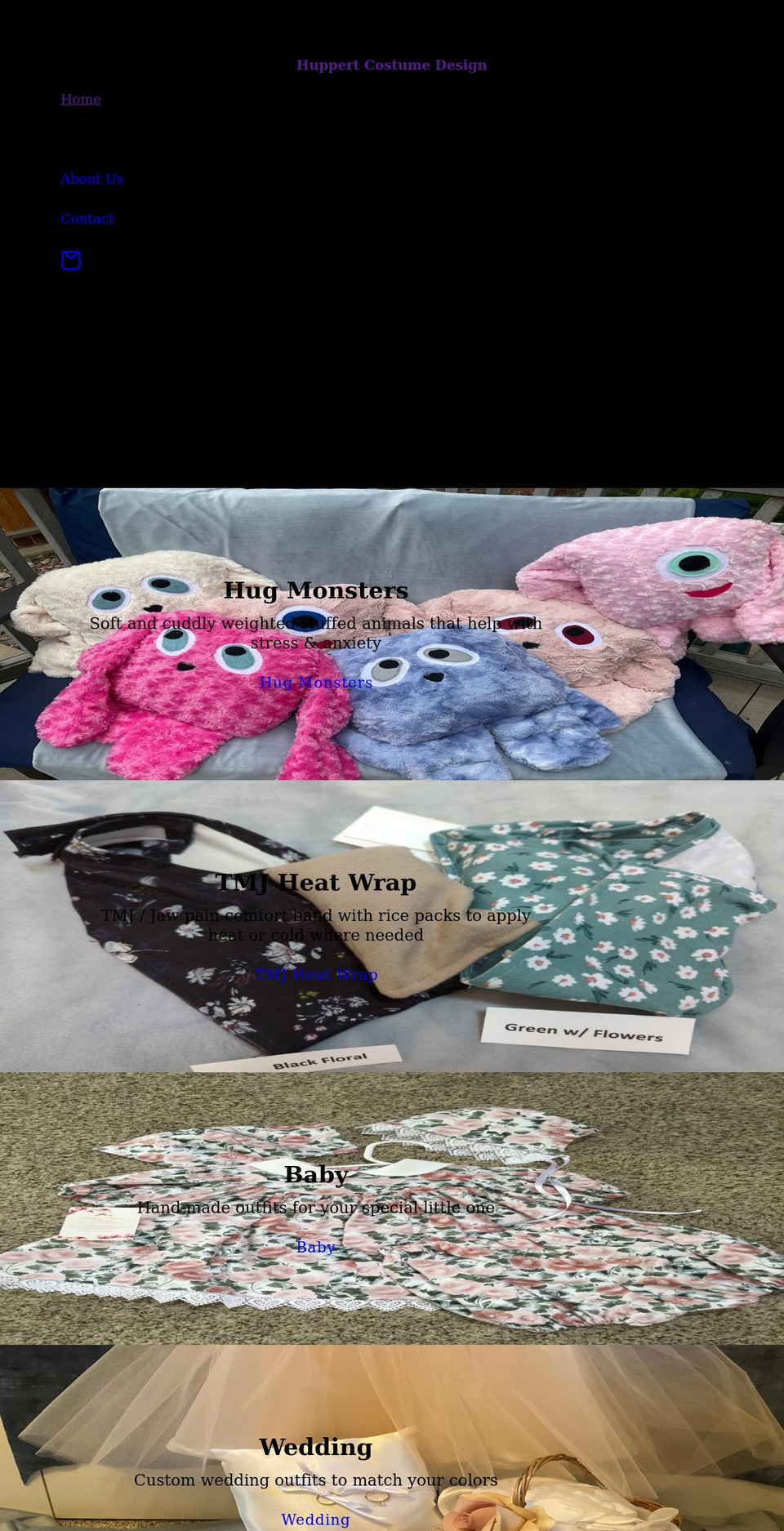 huppertcostumedesign.com shopify website screenshot