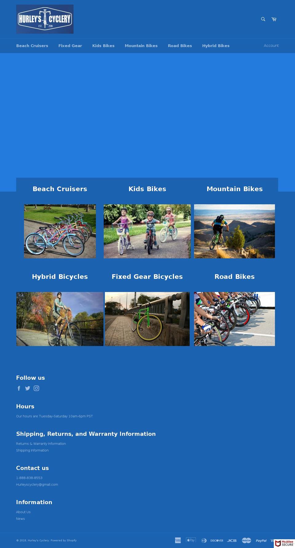 hurleyscyclery.com — Shopify storefront screenshot
