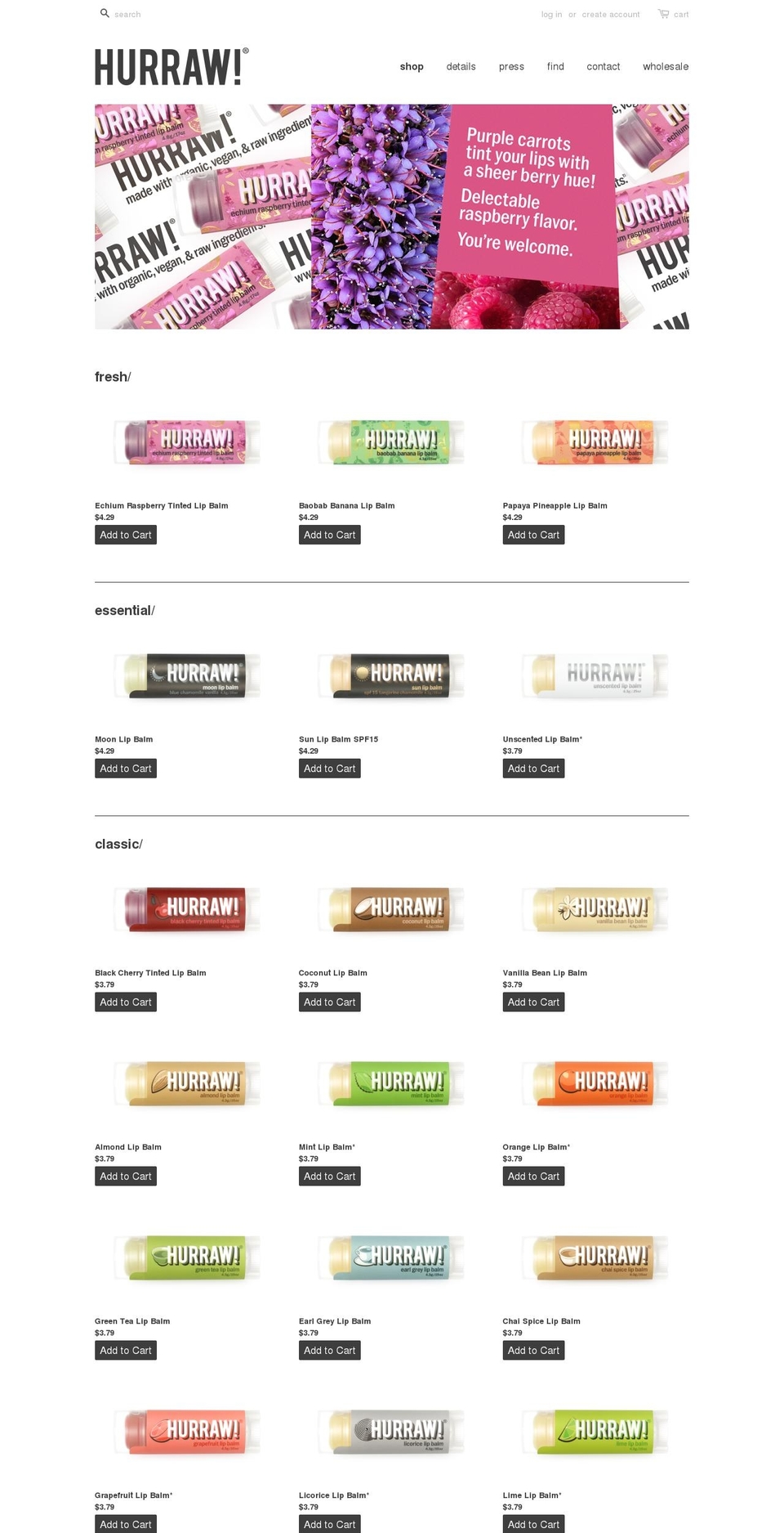 hurrahbalm.com — Shopify storefront screenshot