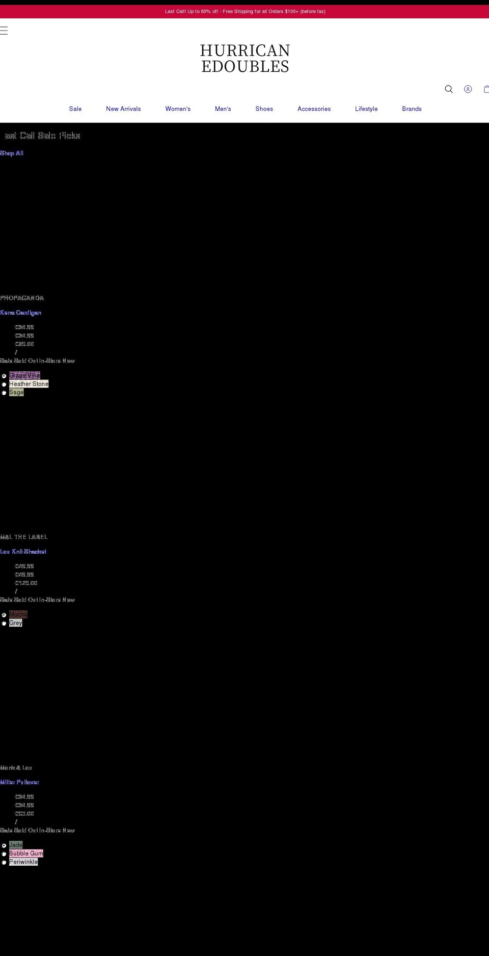 hurricanedoubles.com shopify website screenshot