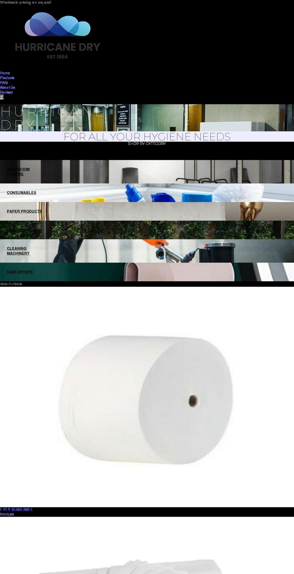 hurricanedry.co.za shopify website screenshot