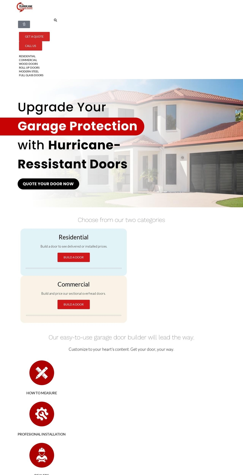 hurricanegaragedoorsonline.com shopify website screenshot