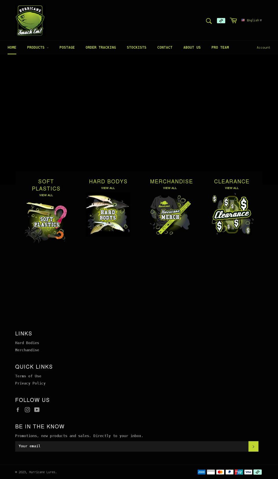 hurricanelures.com shopify website screenshot