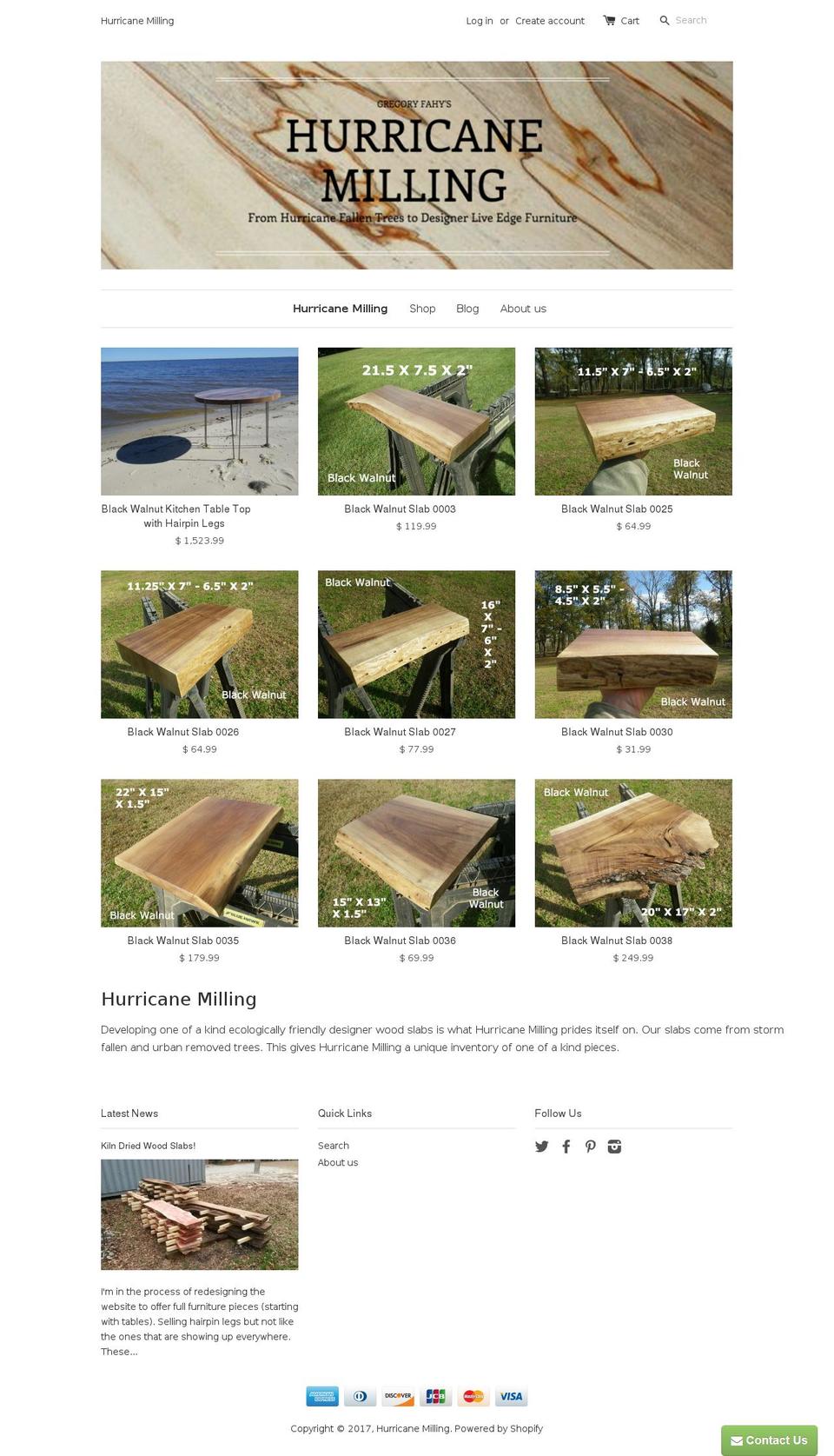 hurricanemilling.com shopify website screenshot