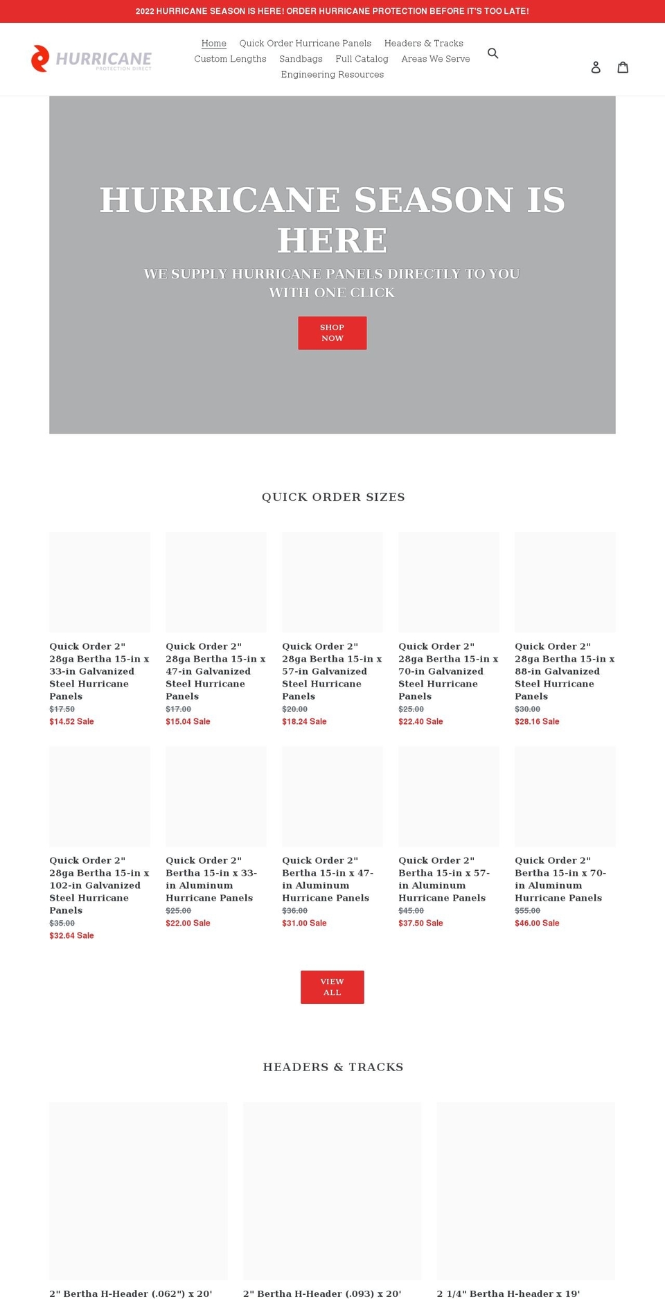 hurricaneprotectiondirect.com shopify website screenshot