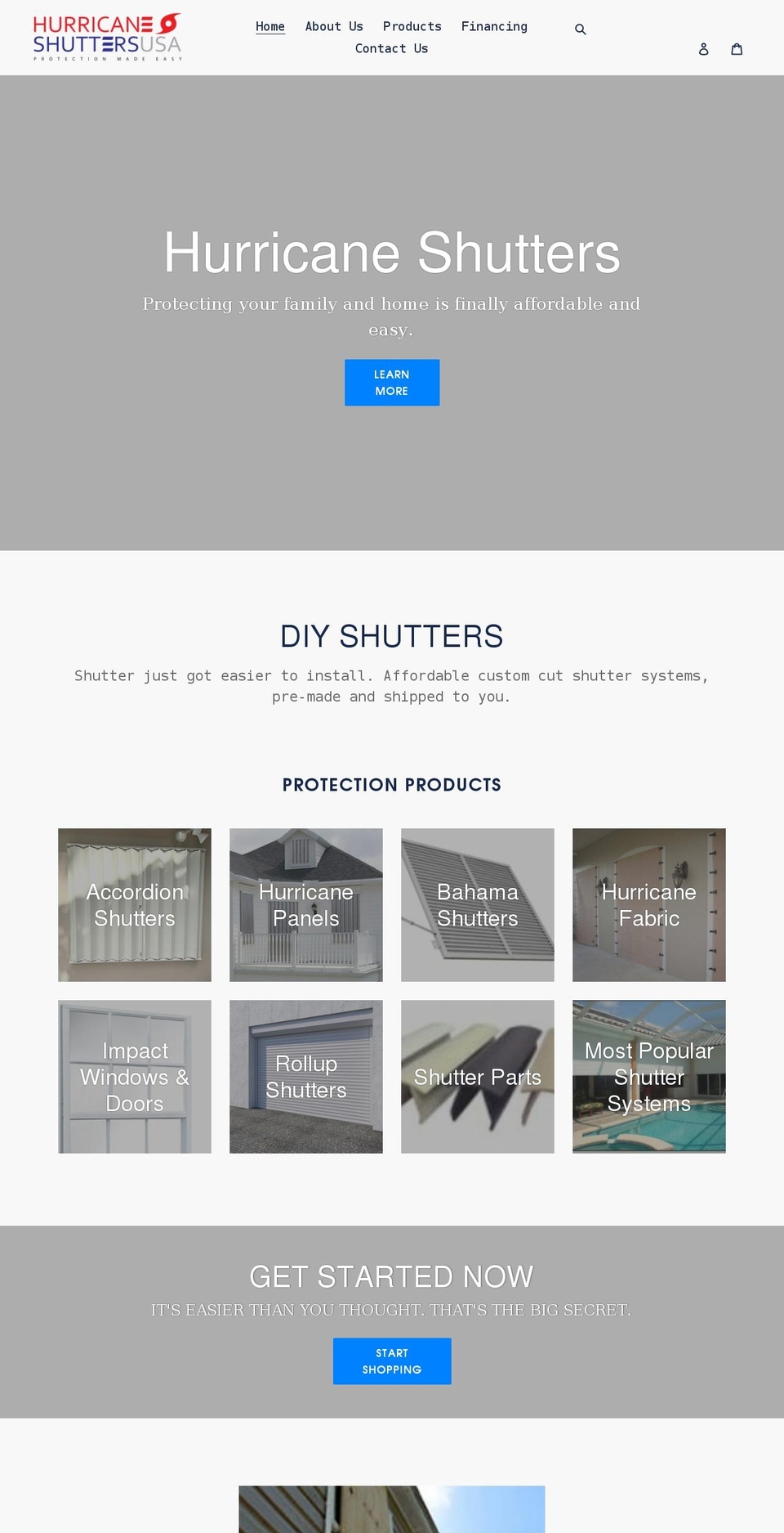 hurricaneshutters-usa.com shopify website screenshot