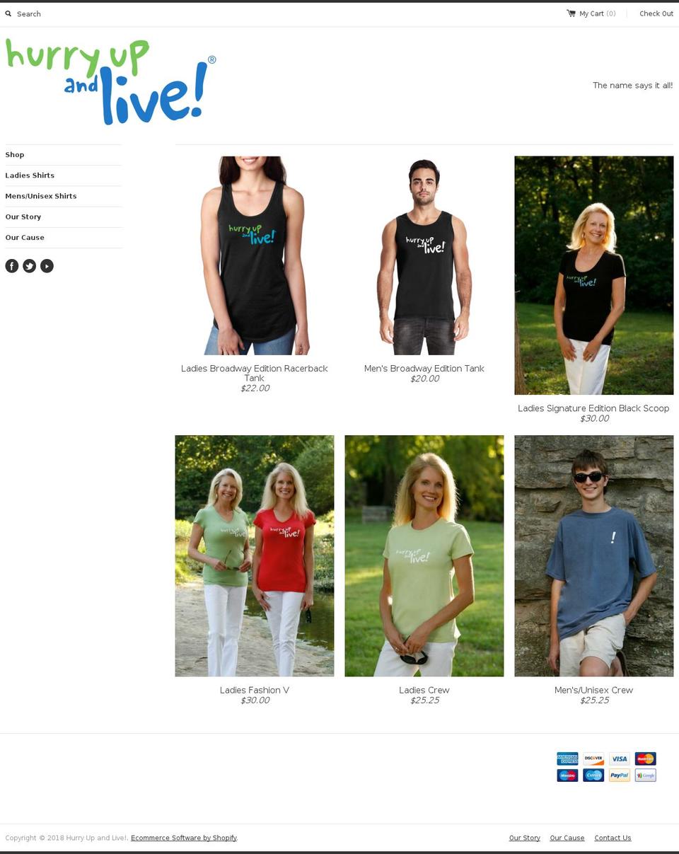 hurryupandlive.co shopify website screenshot