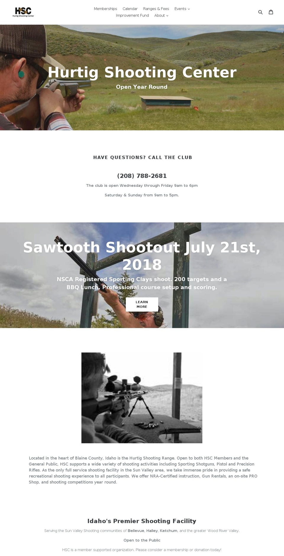 hurtigshootingcenter.org shopify website screenshot