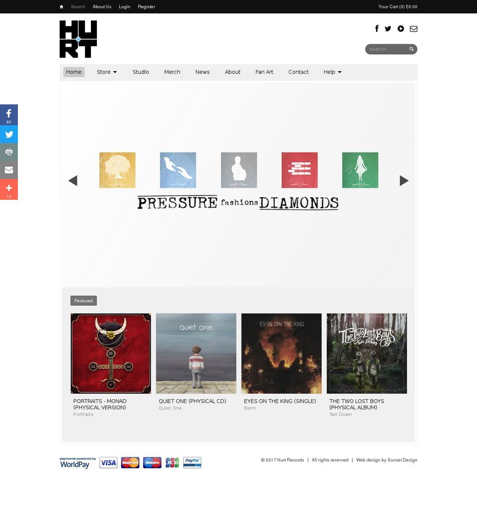 Reign Shopify theme site example hurtrecords.com
