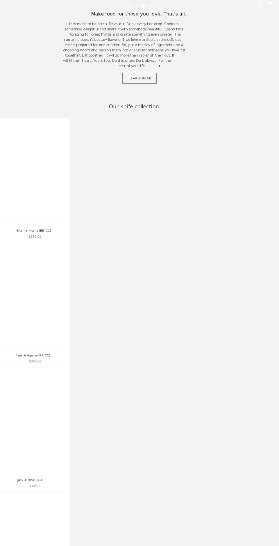 husbandandknife.com shopify website screenshot