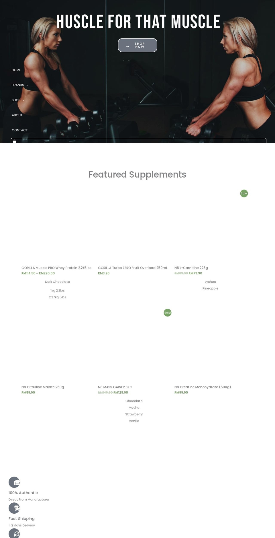 husclemuscle.com — Shopify storefront screenshot