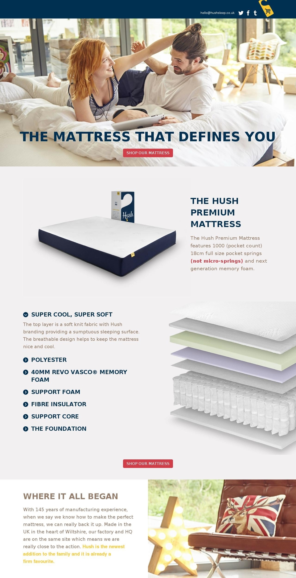 Hush Sleep Shopify theme site example hush-beds.com