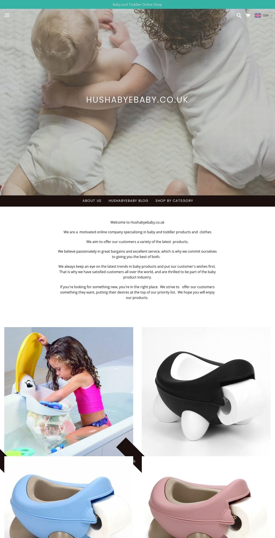 hushabyebaby.co.uk shopify website screenshot