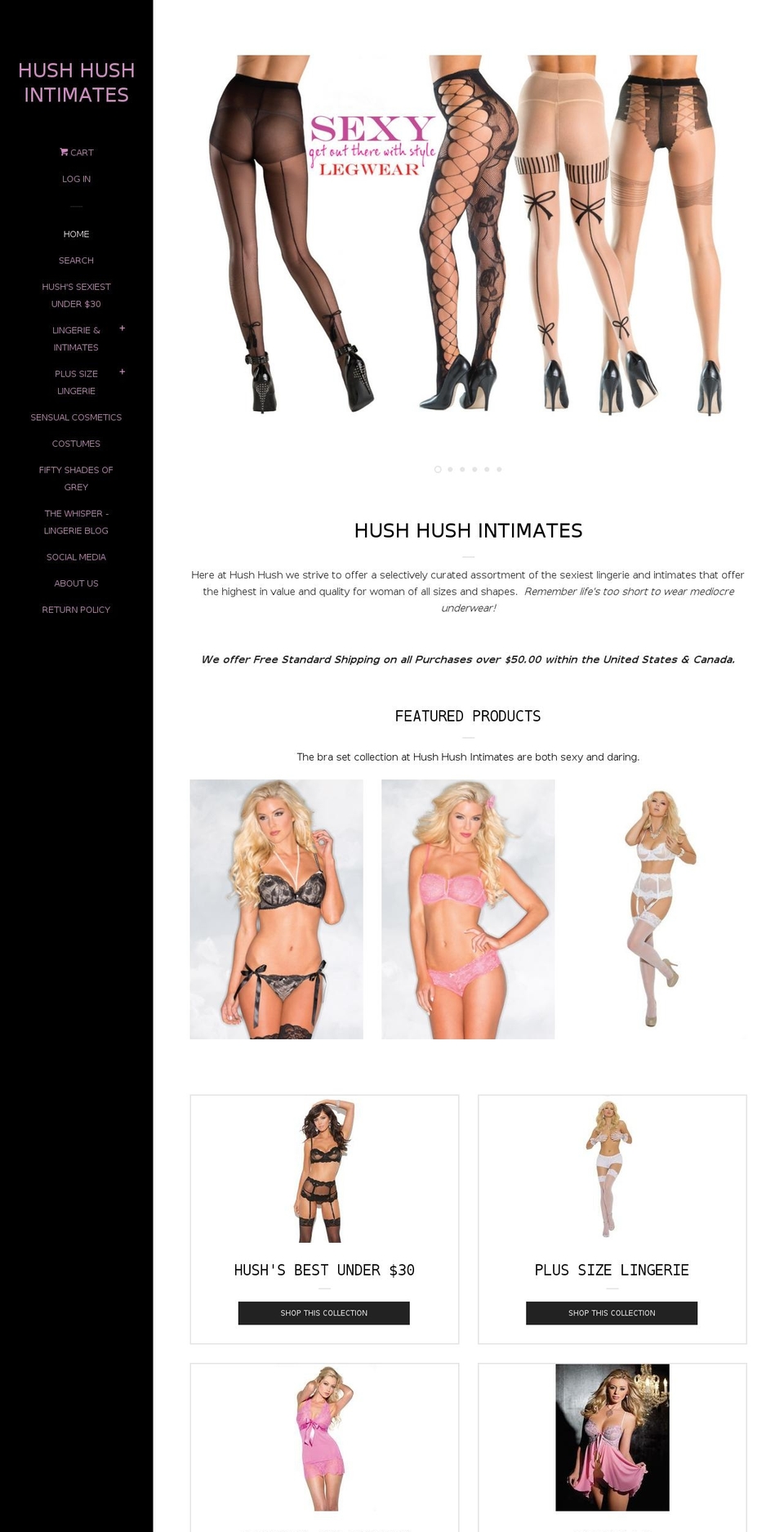 hushhushintimates.com shopify website screenshot