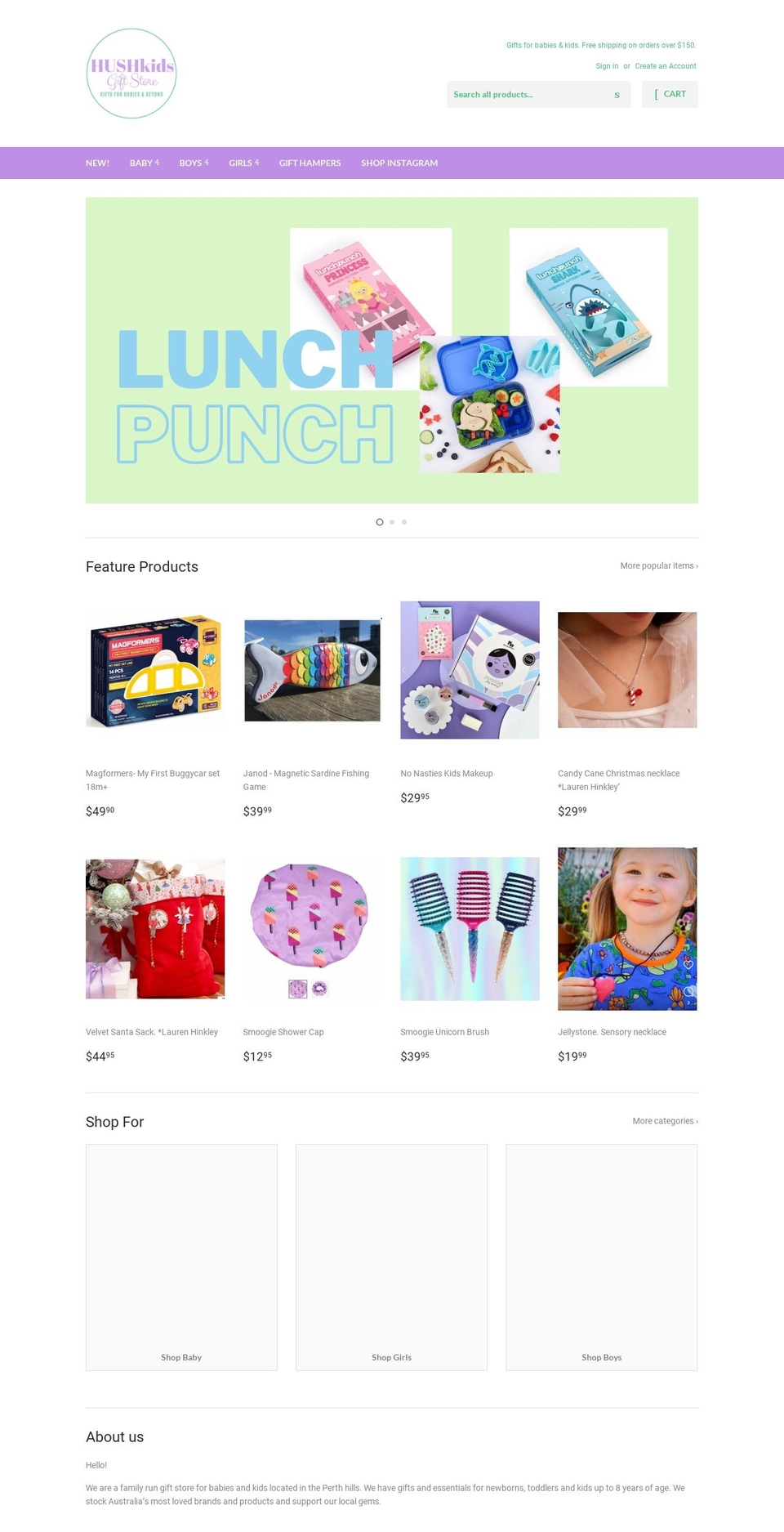 hushkids.myshopify.com shopify website screenshot