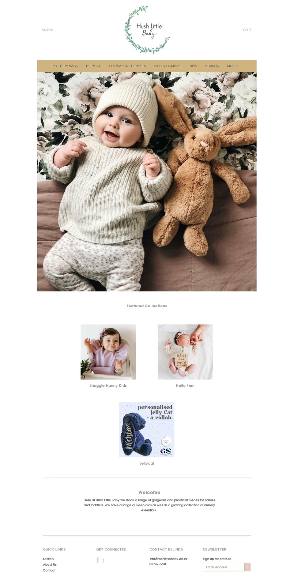 hushlittlebaby.co.nz shopify website screenshot