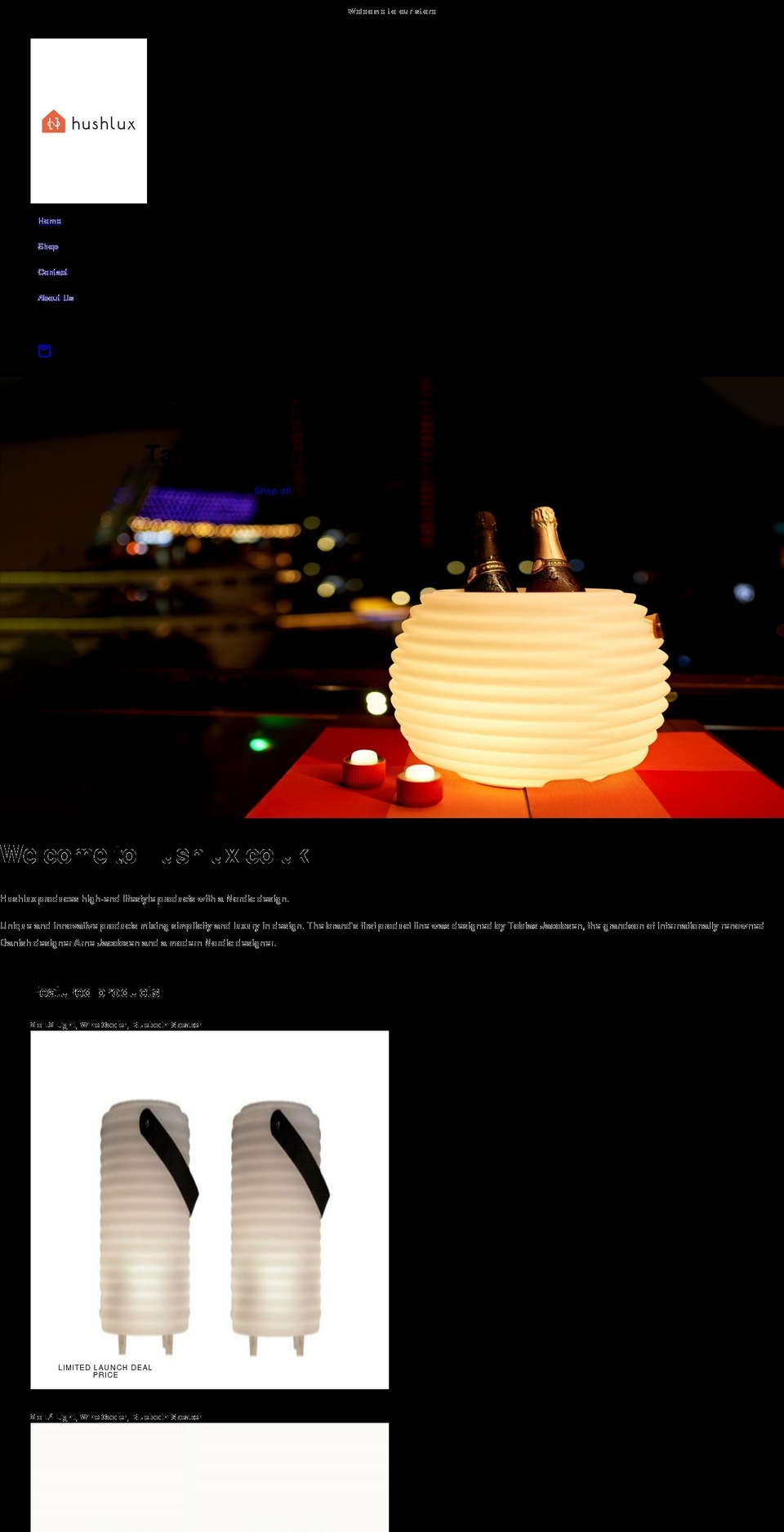 hushlux.co.uk shopify website screenshot