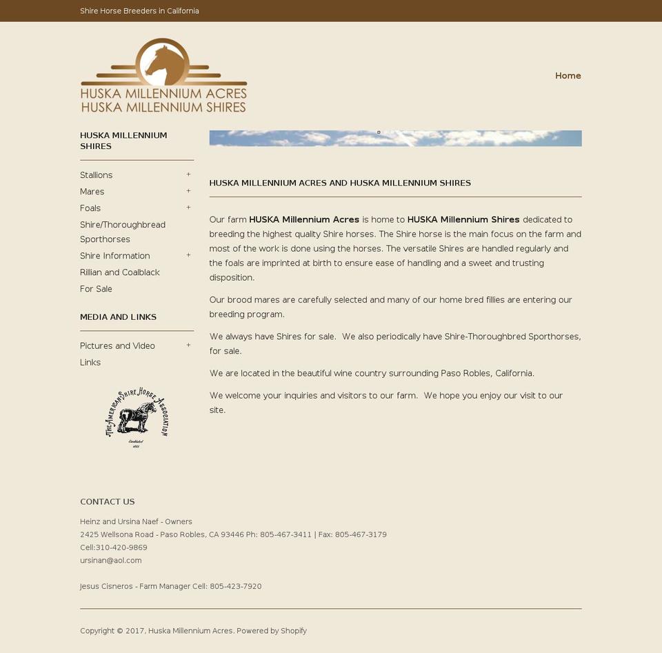 huskamillenniumshires.com shopify website screenshot