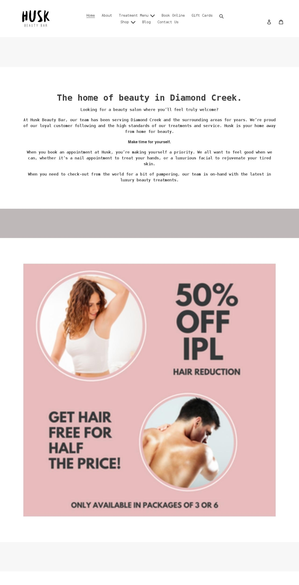huskbeautybar.com.au shopify website screenshot