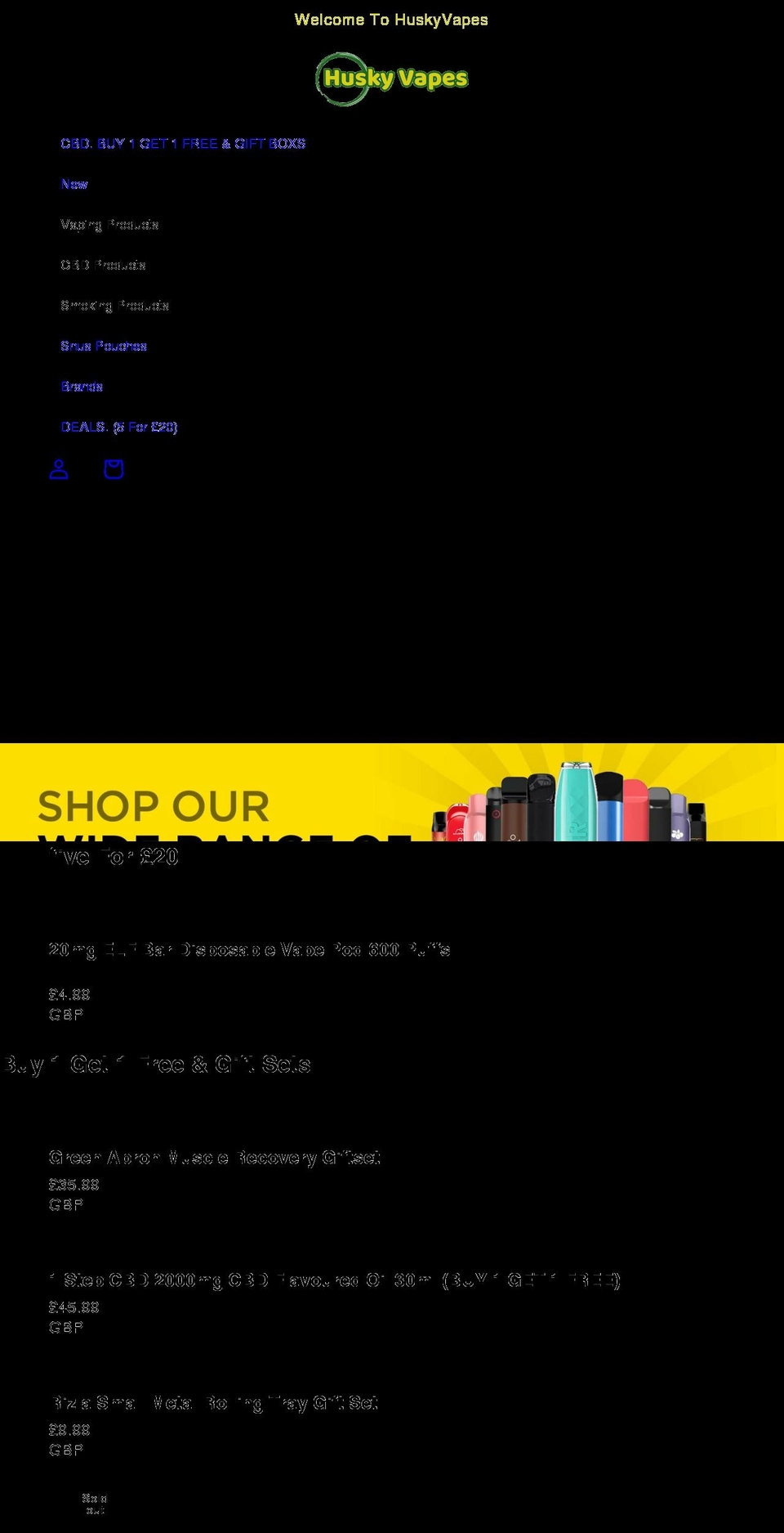 huskyvapes.com shopify website screenshot