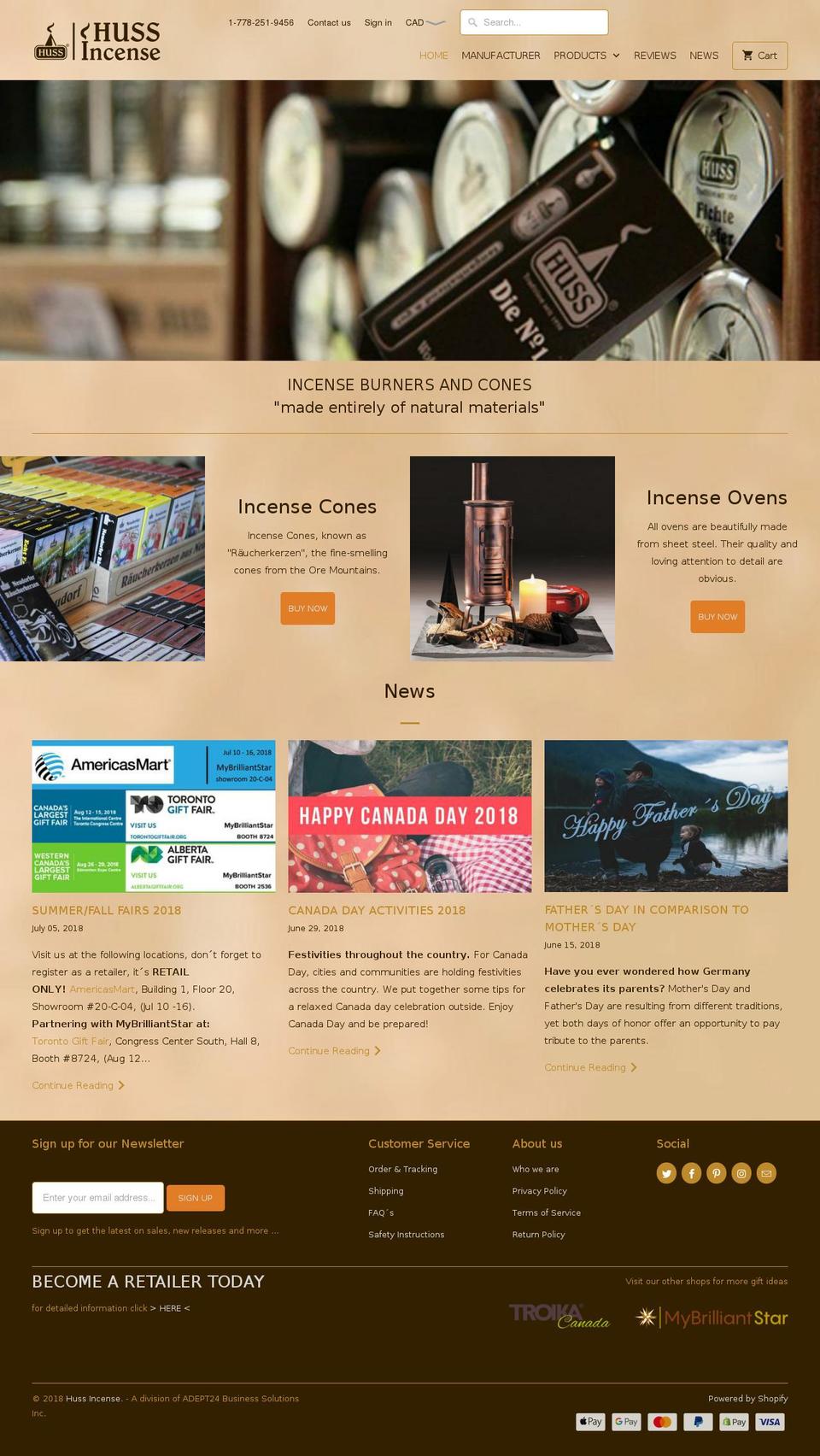 hussincense.com — Shopify storefront screenshot
