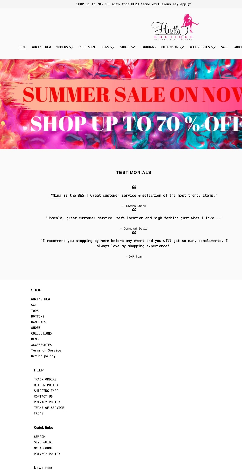 hustlaboutique.com shopify website screenshot