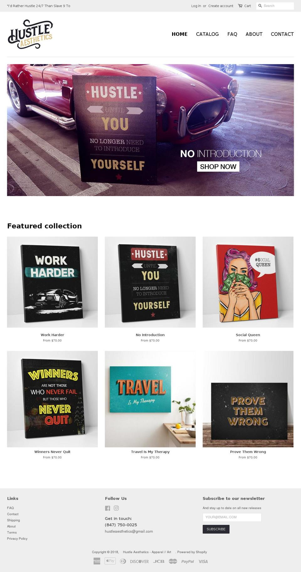 hustleaesthetics.com — Shopify storefront screenshot