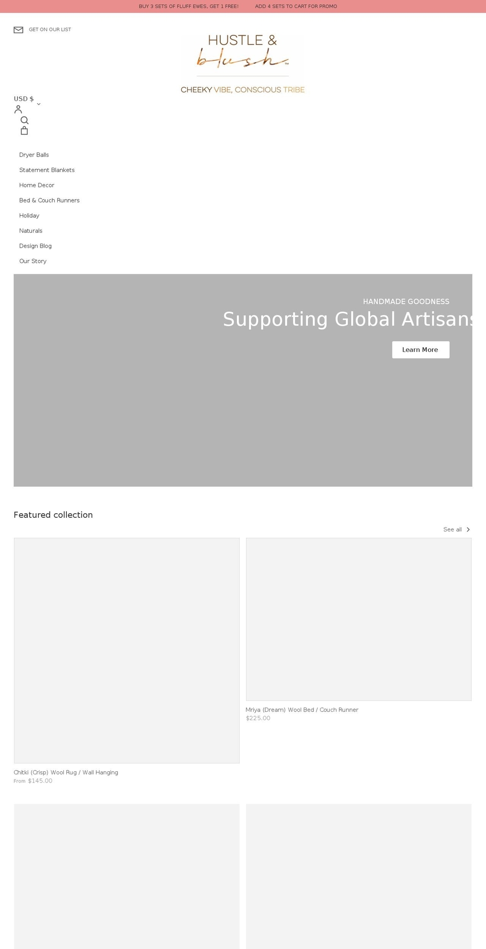 hustleandblush.com shopify website screenshot