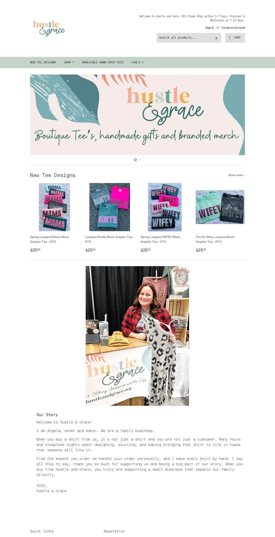 hustleandgrace.org shopify website screenshot