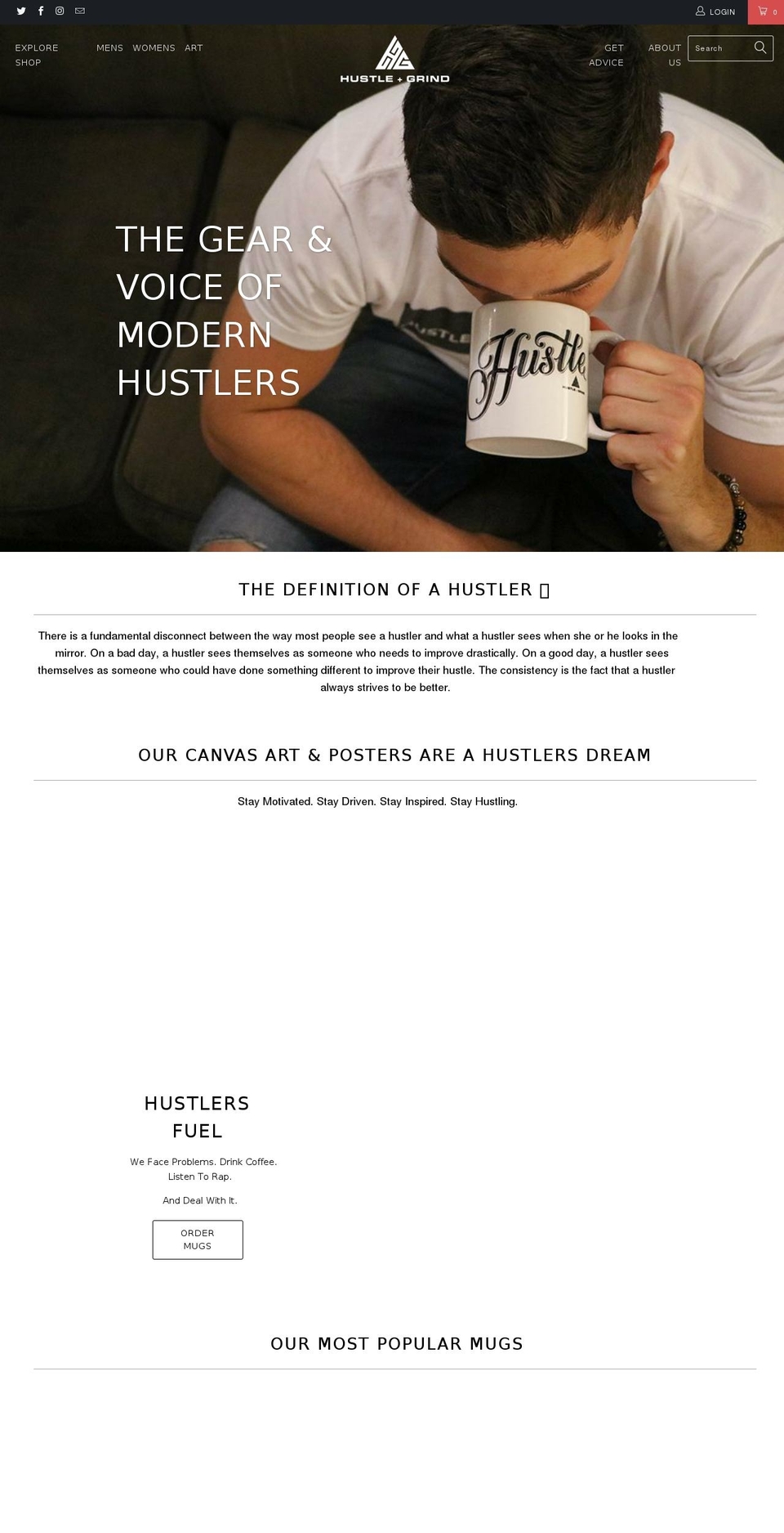 hustleandgrind.co shopify website screenshot