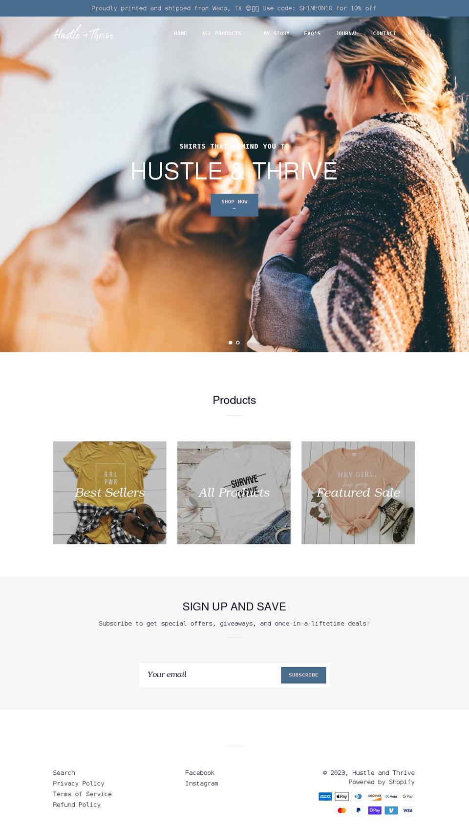 hustleandthrive.co shopify website screenshot