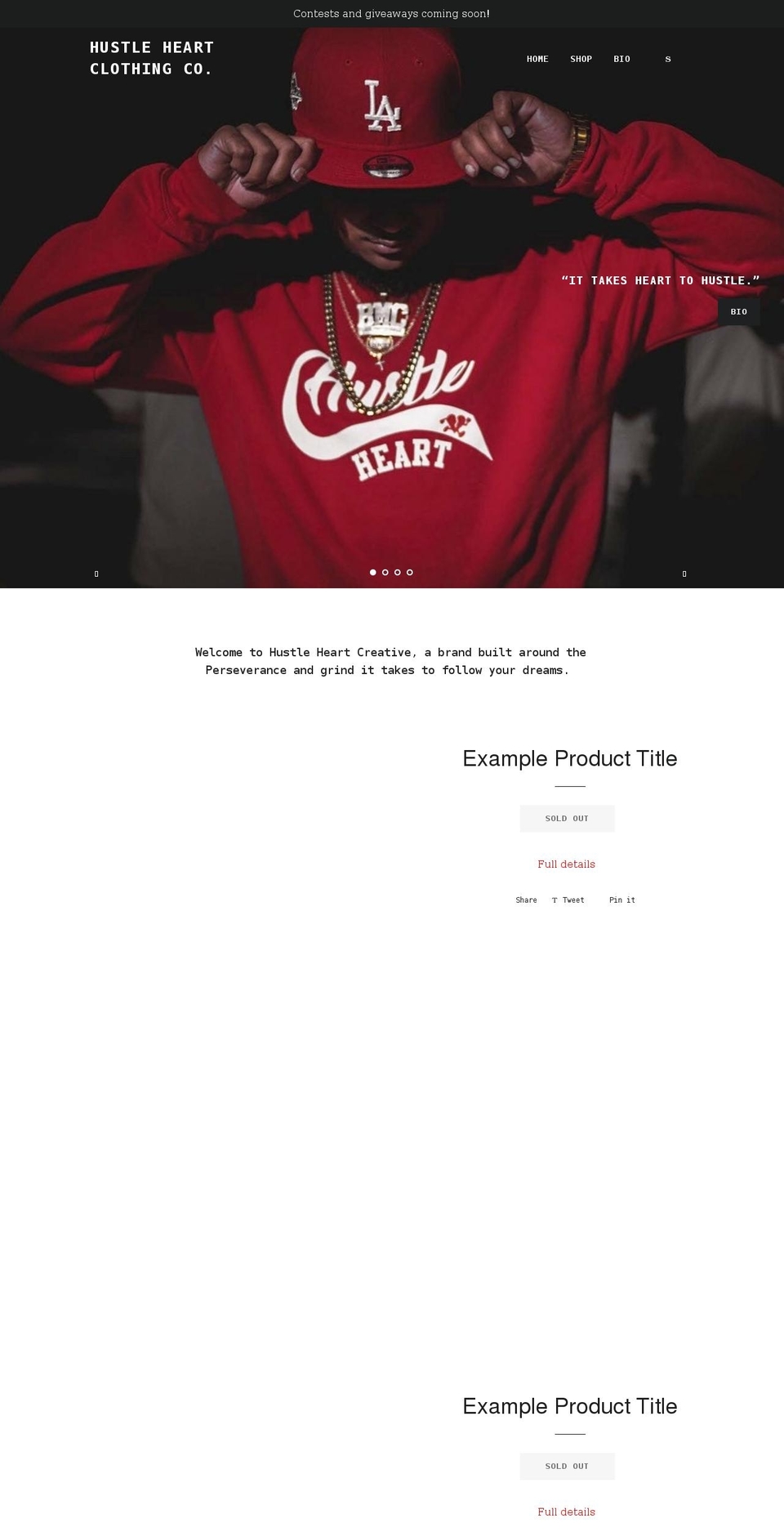 hustleheartcreative.com shopify website screenshot