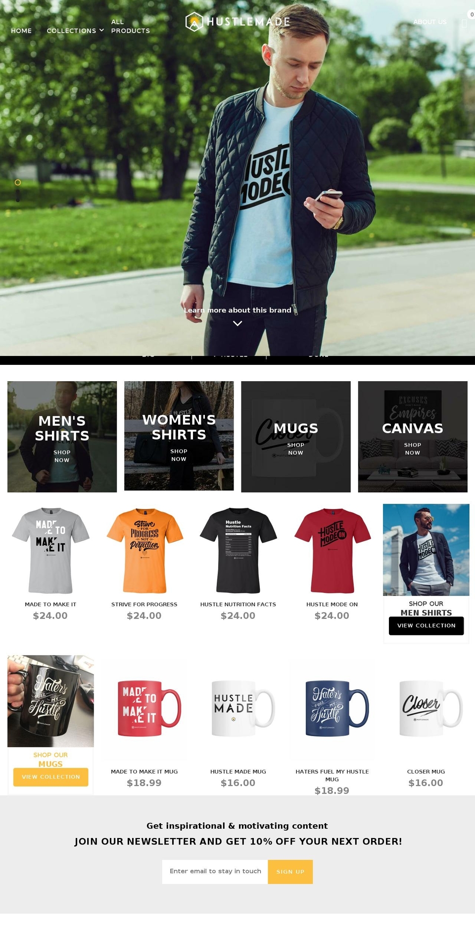 hustlemade.com shopify website screenshot