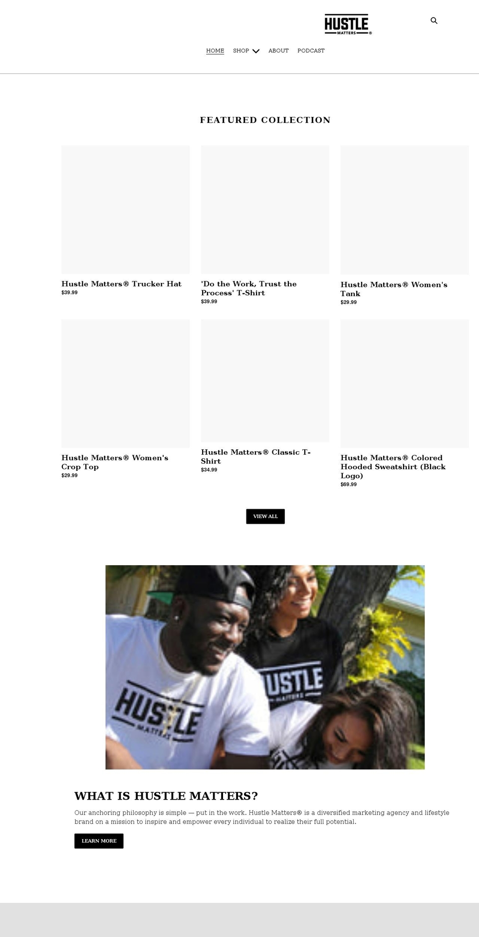 hustlematters.shop shopify website screenshot