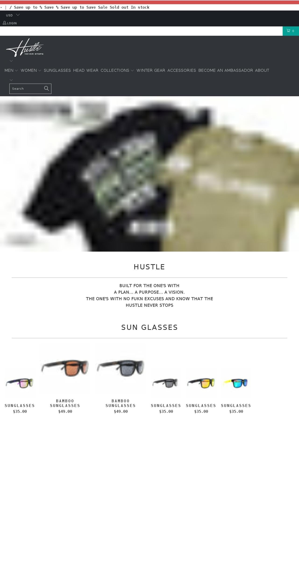 hustleneverstopsapparel.com shopify website screenshot