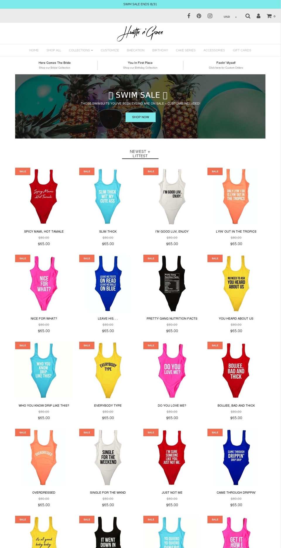 hustlengrace.com — Shopify storefront screenshot