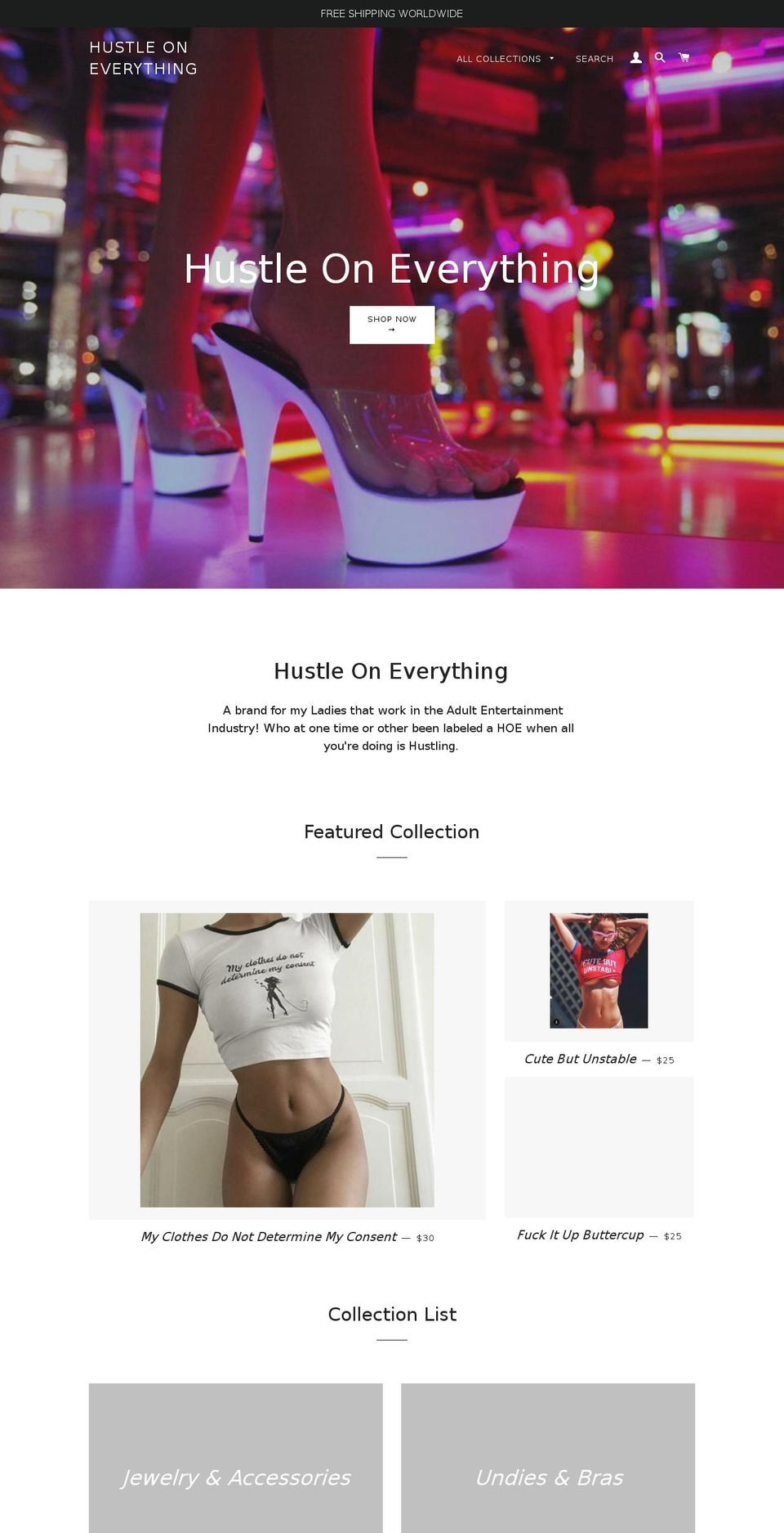 hustleoneverything.com shopify website screenshot