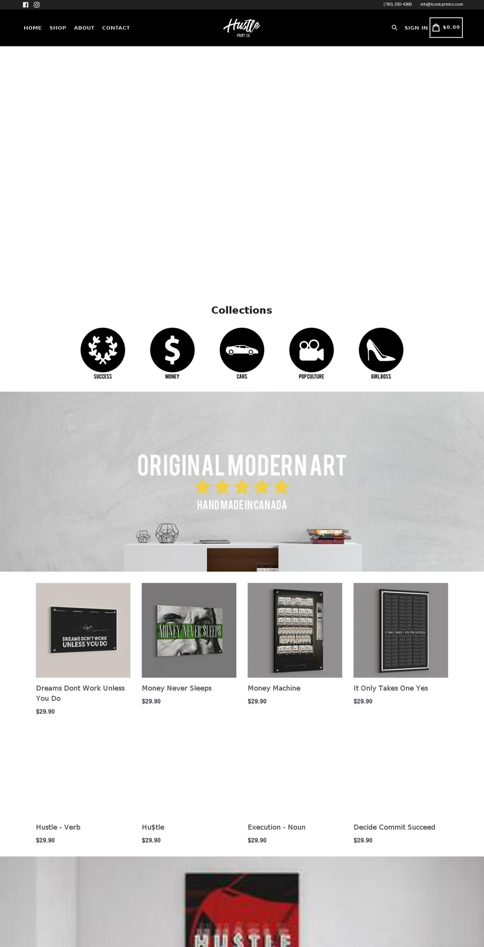 hustleprints.com — Shopify storefront screenshot