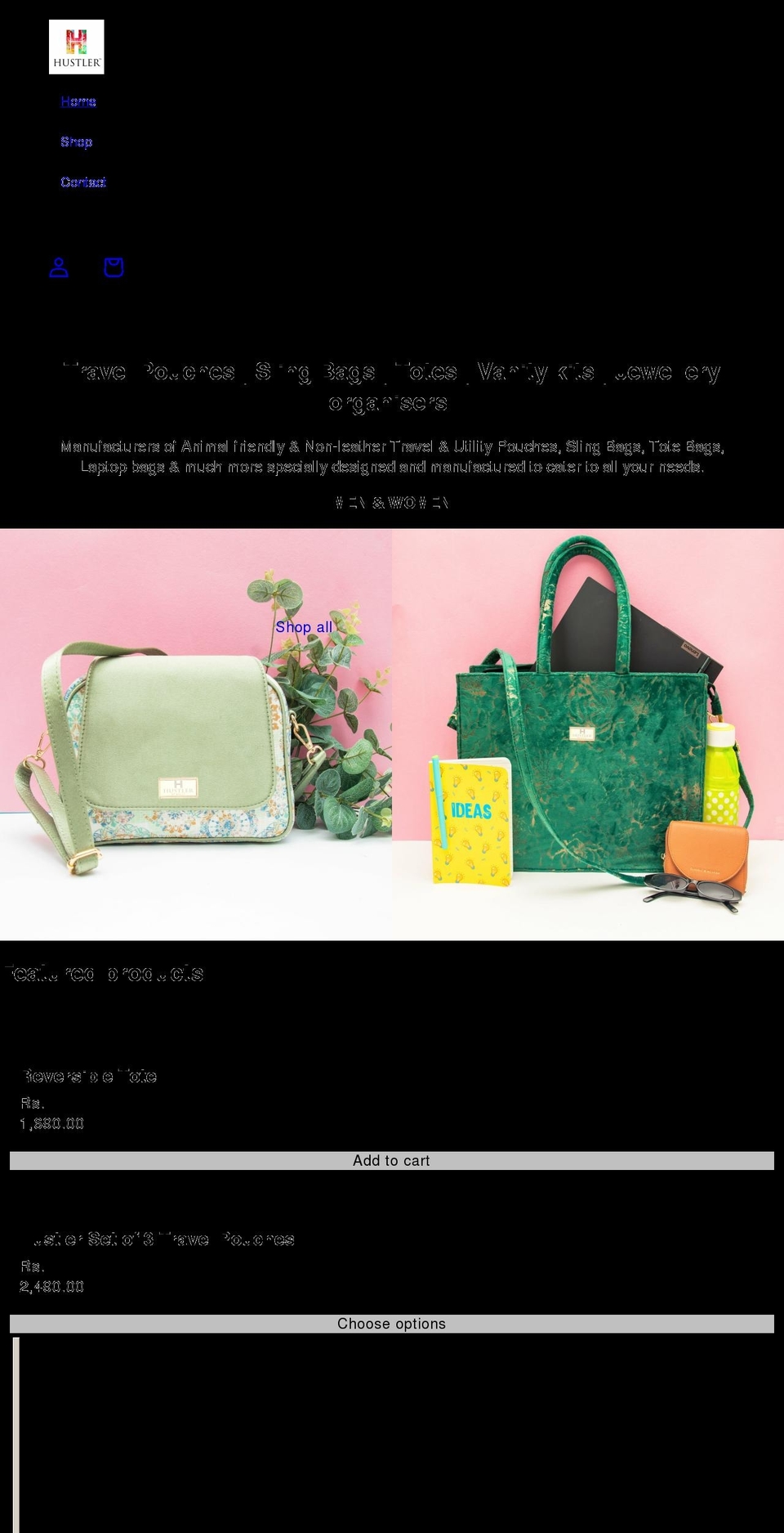 hustlerbags.com shopify website screenshot