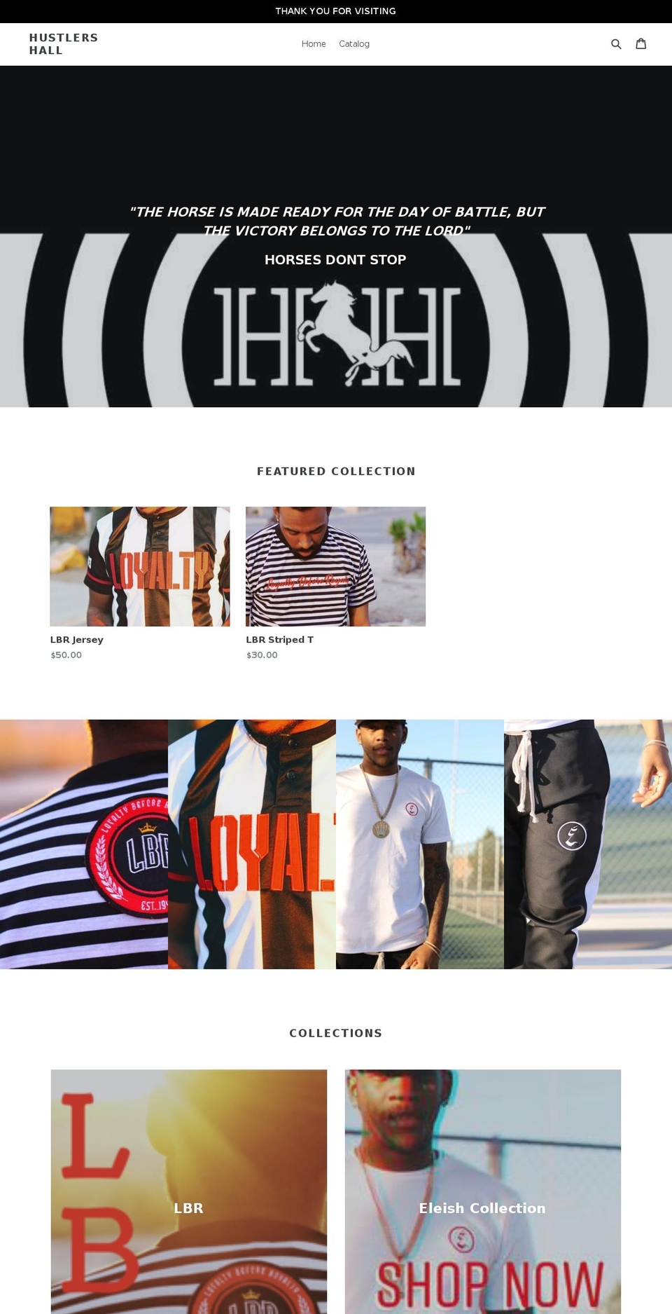 hustlershall.com — Shopify storefront screenshot