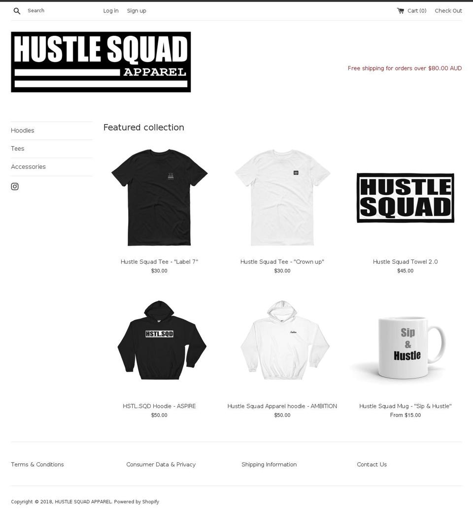 hustlesquadapparel.com — Shopify storefront screenshot