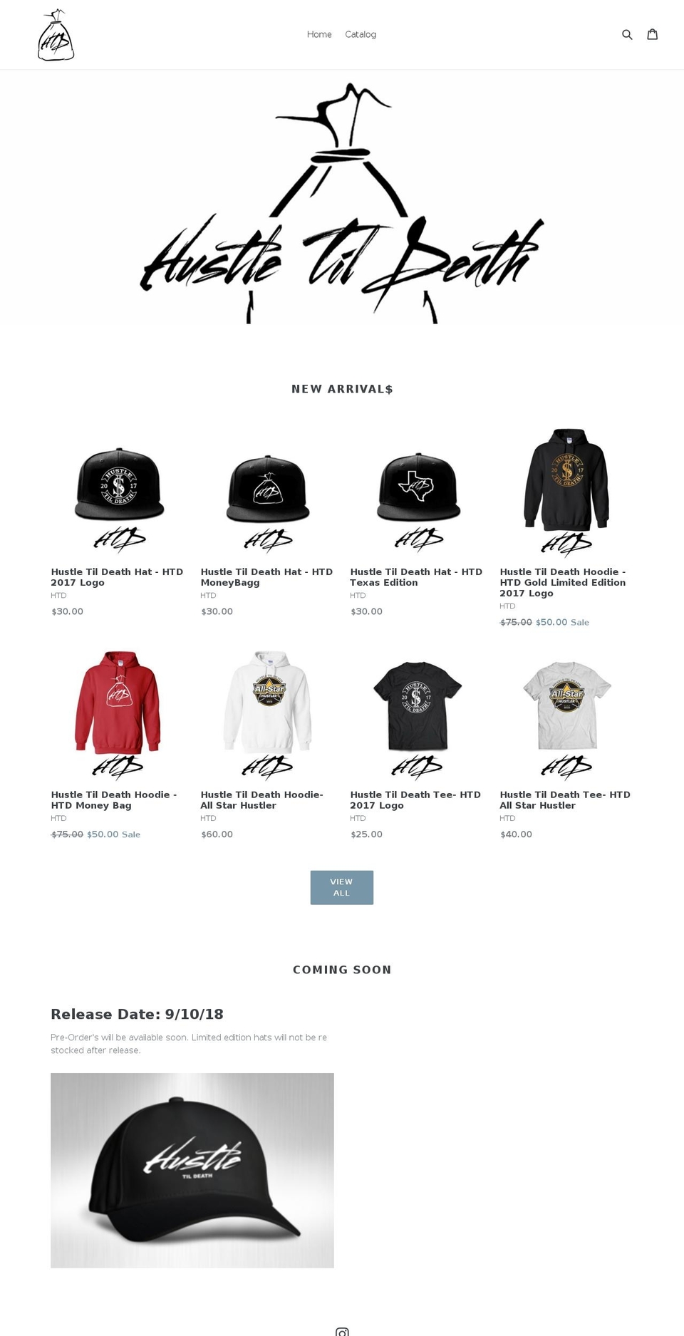 hustletildeath.com — Shopify storefront screenshot