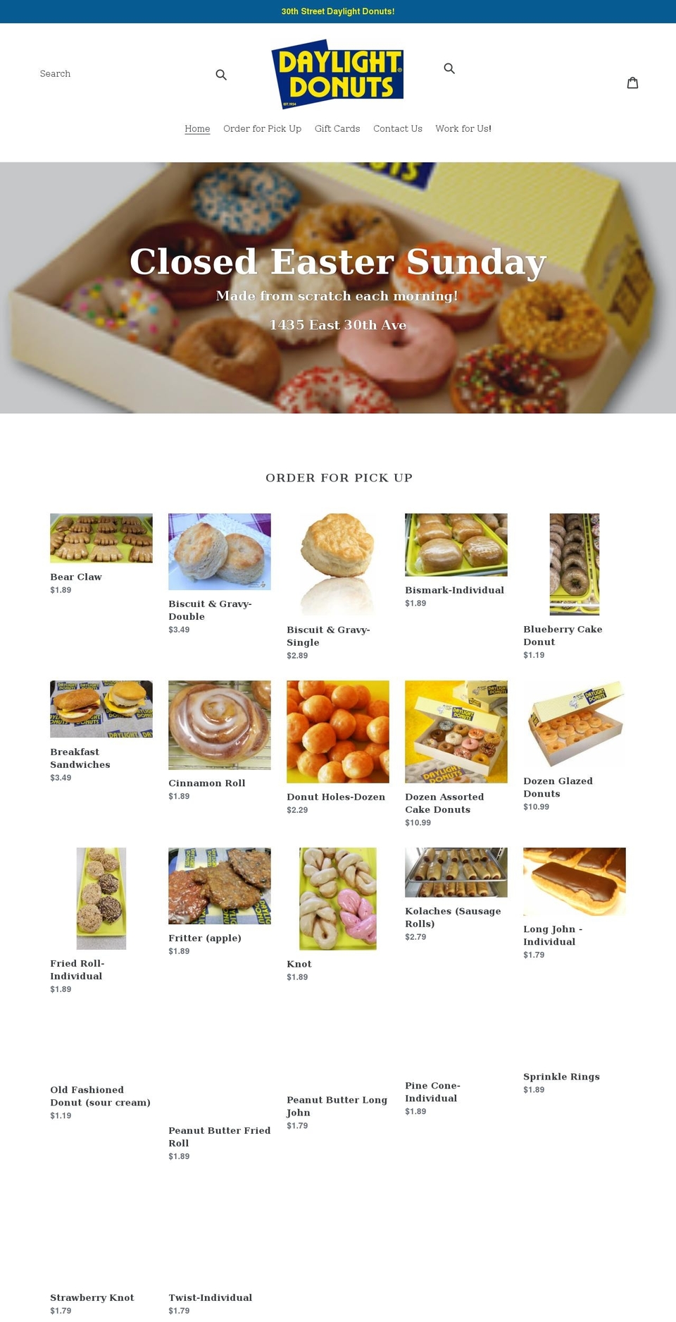 hutchinsondaylightdonuts.com shopify website screenshot