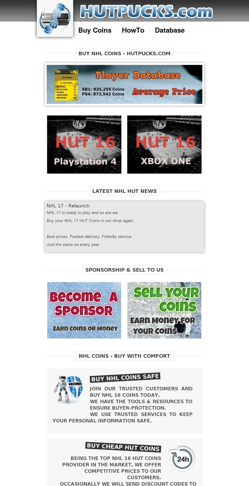 hutpucks.com shopify website screenshot