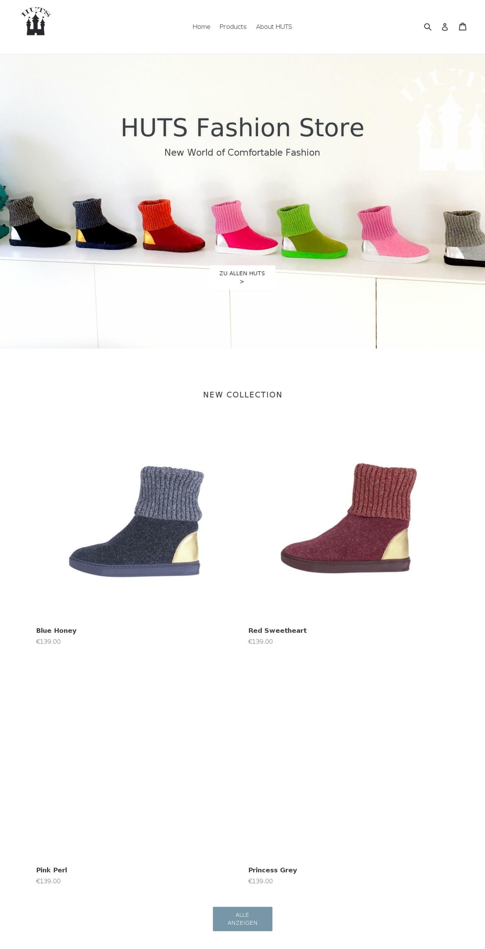 hutsshoes.com — Shopify storefront screenshot