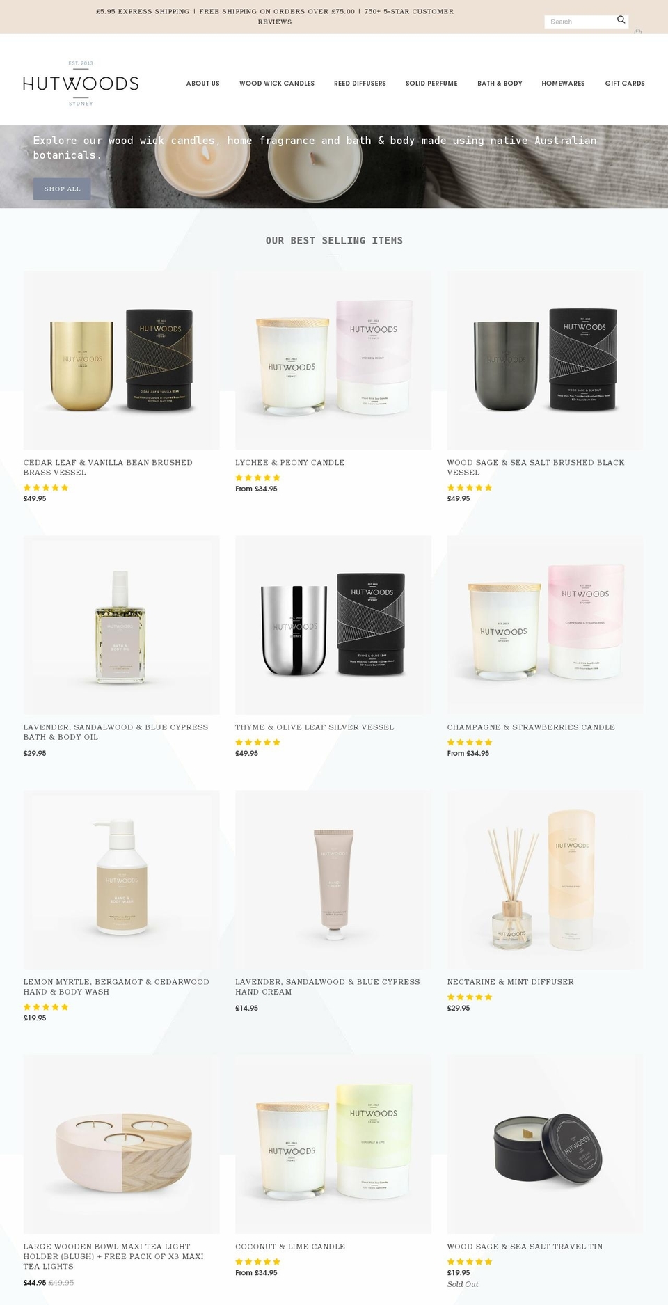 hutwoods.co.uk shopify website screenshot