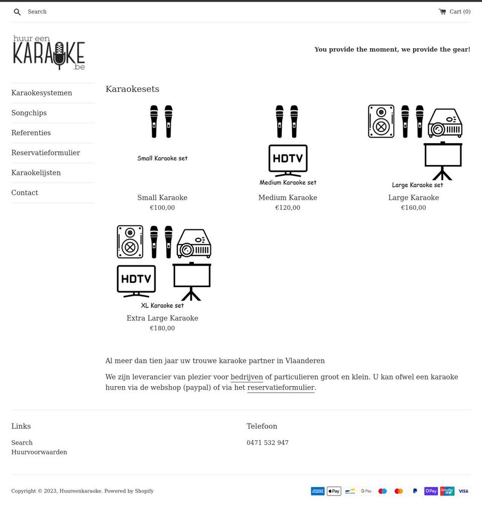 huureenkaraoke.be shopify website screenshot